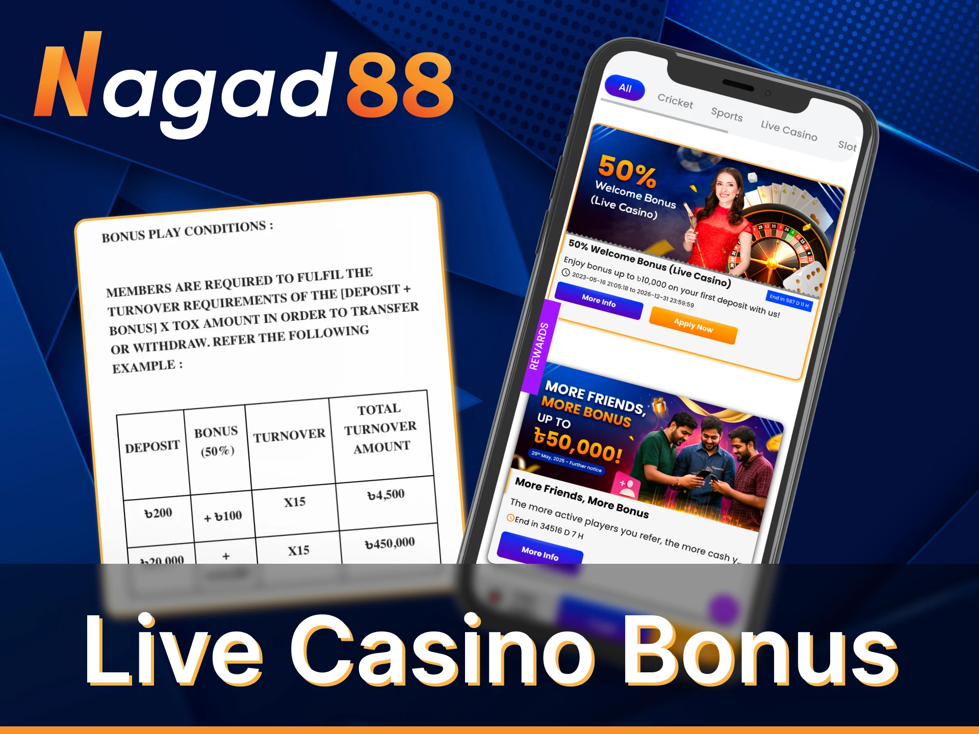In the Nagad88 app try the live casino bonus.