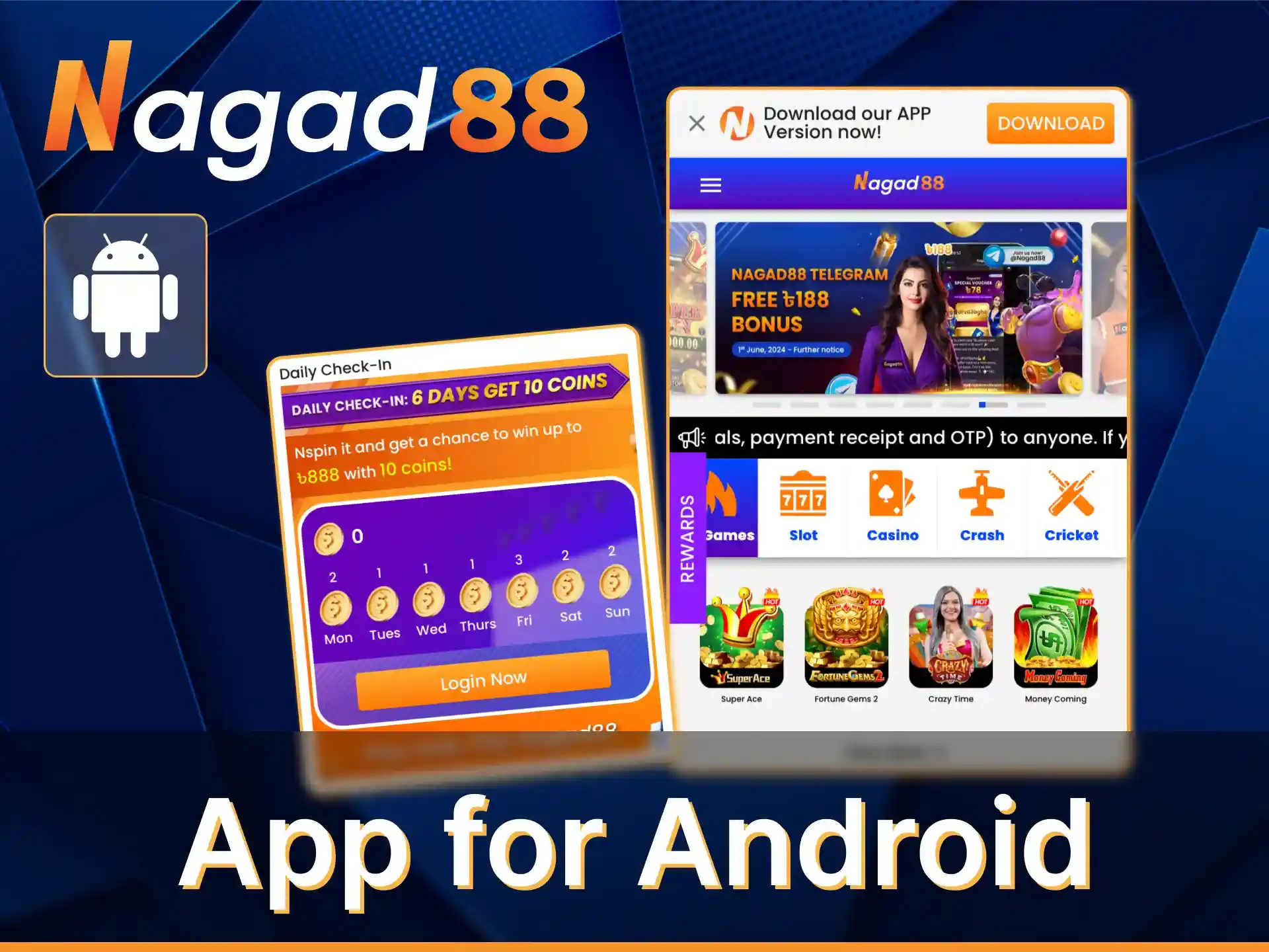 With Nagad88 you can place bets directly from your Android device through the special app.