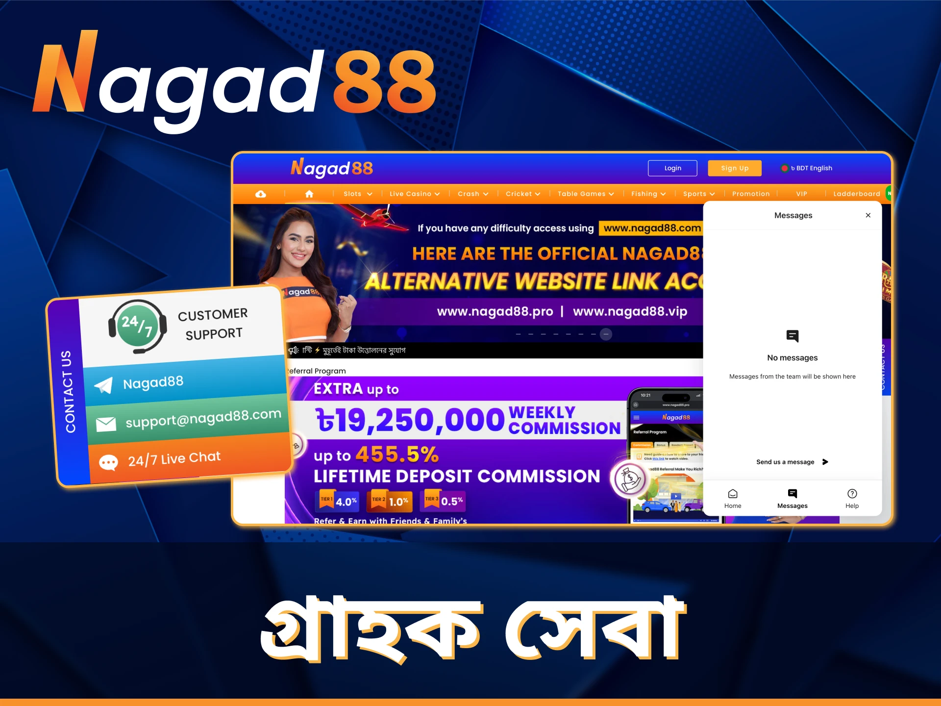 Nagad88 তার ব্যবহারকারীদের ২৪ ঘন্টাই সহায়তা করে।