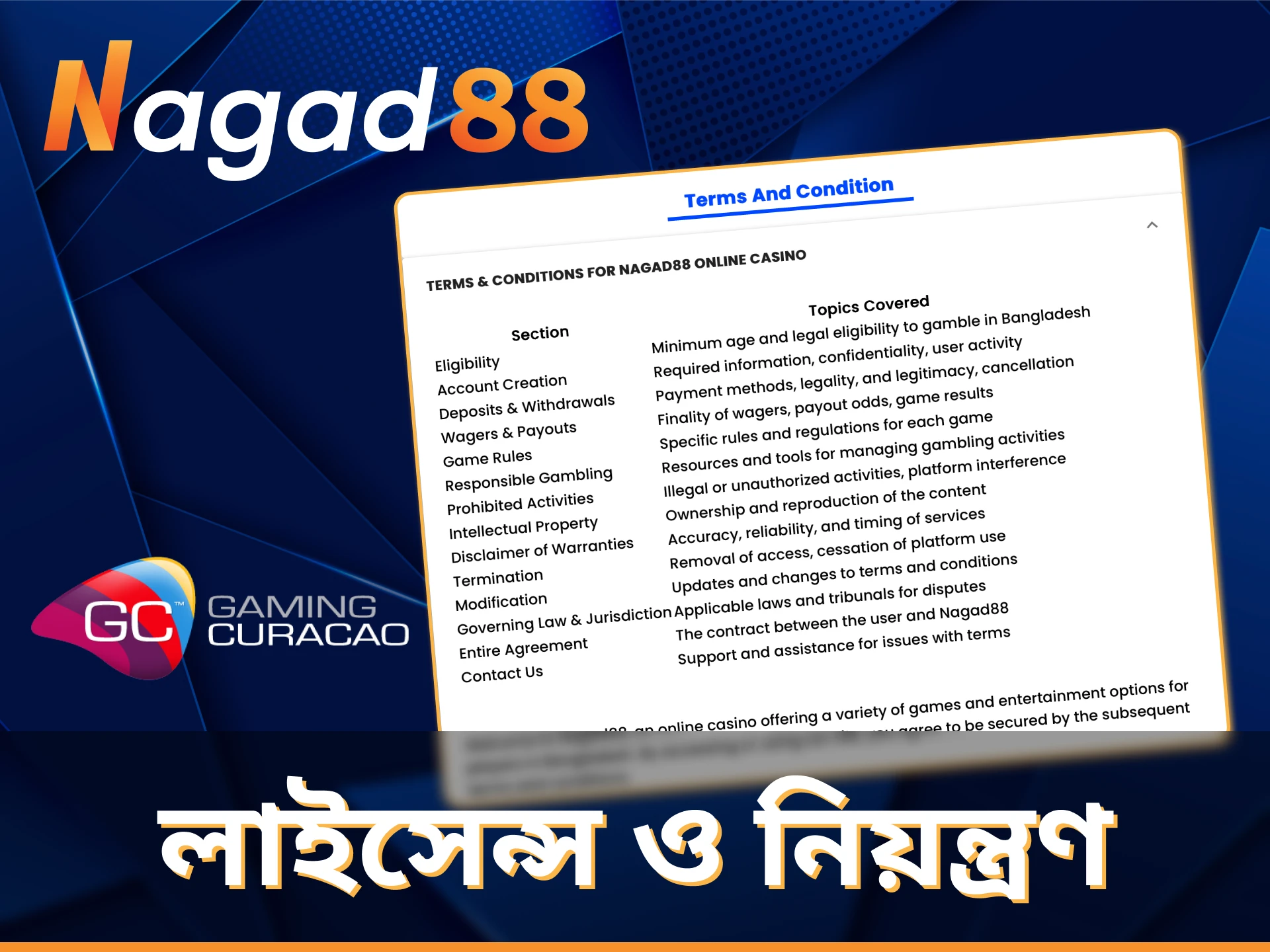 Nagad88 প্ল্যাটফর্মটি একটি বৈধ গেমিং লাইসেন্সের অধীনে পরিচালিত হয়।